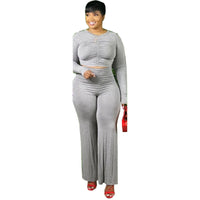 Plus Size avail 4xl 5xl Two Piece Set Women Tracksuits Stretch Draped Crop Top Baggy Flared Pants - Divine Diva Beauty