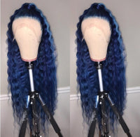 New Blue Colored Highlight Synthetic Lace Front Loose Deep Wave Wig With Baby Hair 30 Inch