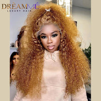 Honey Blonde Jerry Curly Lace Front Human Hair Wigs Brown Deep Kinky Curly Lace Closure WigHuman Hair HD Lace Frontal Wig
