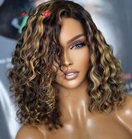 Silk Base Wig Strawberry Blonde Highlight Wigs Short Curly Lace Front Wigs Human Hair Pre Plucked With Baby Hair