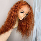 Ginger Orange Colored Curly 13x4 Lace Frontal Wig Curly Human Hair Wig Water Wave Brazilian Lace Front Wig Preplucked