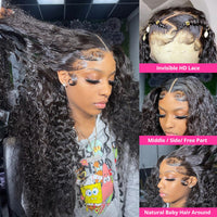 200% Water Wave Lace Front Wigs Pre Plucked With Baby Hair Curly Human Hair Wigs Deep Wave Frontal Wigs Lace Closure