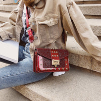 Crossbody Bags for Women Rivet Patent Leather Wide Shoulder Bag purse