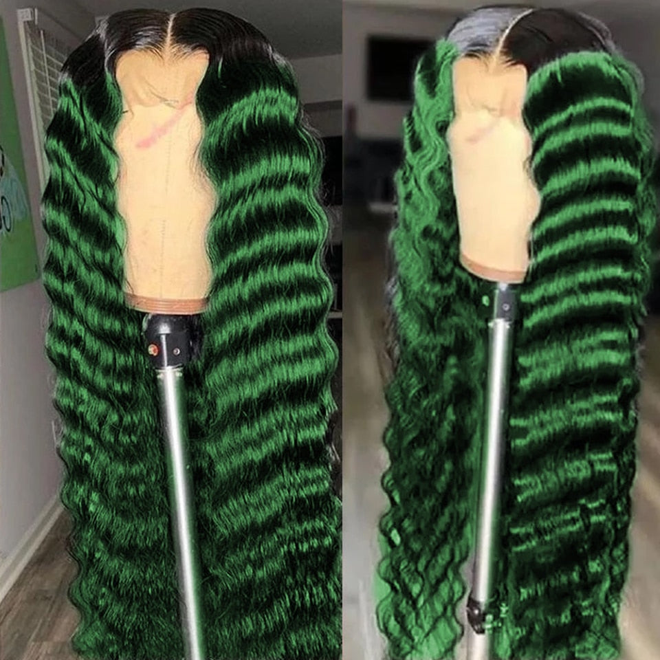 Ombre T1b/Green Colored 13x4 Loose Deep Wave Lace Front  display picture 2