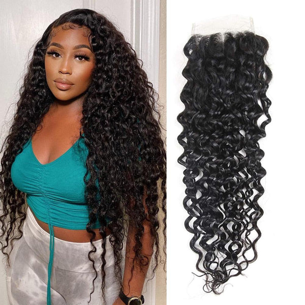 10A Water Wave Lace Closure only Unprocessed Brazilian Human Hair 4x4 Lace Closure Water Wave Human Hair Closure Pre Plucked - Divine Diva Beauty