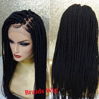 Long Braided Box Braids Lace Front Wig Black Color Style Mirco Braids Wig With Baby Hair 13X4 Lace Frontal Wig