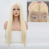 Blonde Wig Synthetic Lace Front Wig Long Silky Straight Hair Natural Hairline Side Part