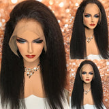 200 Density Glueless Yaki Soft Long Kinky Straight 13X4 Lace Wig Natural Black Lace Front Fiber Babyhair Preplucked