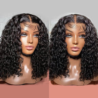Deep Wave Frontal Wig Lace Front T Part Curly Human Hair Wigs  Brazilian Jerry Curl Short Bob Wig PrePlucked Hairline