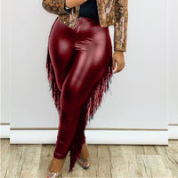 Tassel Plus Size avail Pants Women High Waist Leather Package Hip Pencil Sexy Ankle Length Pu Leggings