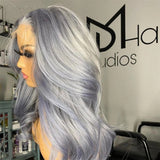 Grey Mixed Blue Wig Body Wave 13X4 Synthetic Lace Frontal Wigs High Temperature Fiber