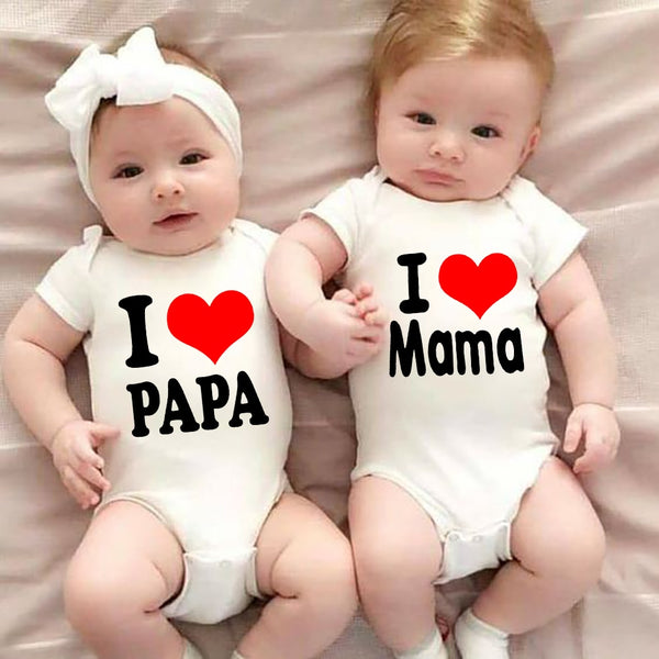 I Love Papa Mama Baby Boy Girl Romper Newborn Baby jumper Fashion Casual Short Sleeve Clothes Ropa Outfit Holiday Twins Gifts
