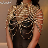 Pearl Body Chain Bra Adjustable Size Shawl Necklaces Collar Shoulder Fashion Tops Chain Necklaces Body Jewelry