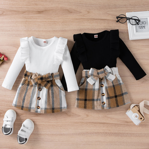 Children Clothing Baby Girl Long Sleeve Knit Tops+Plaid outfits