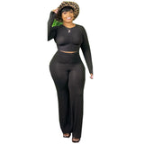 Plus Size avail 4xl 5xl Two Piece Set Women Tracksuits Stretch Draped Crop Top Baggy Flared Pants - Divine Diva Beauty