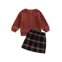Children Clothing Baby Girl Long Sleeve Knit Tops+Plaid outfits
