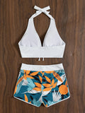 High Waist Bikini Print Swimsuit Halter Swimwear Push Up Bikini Set