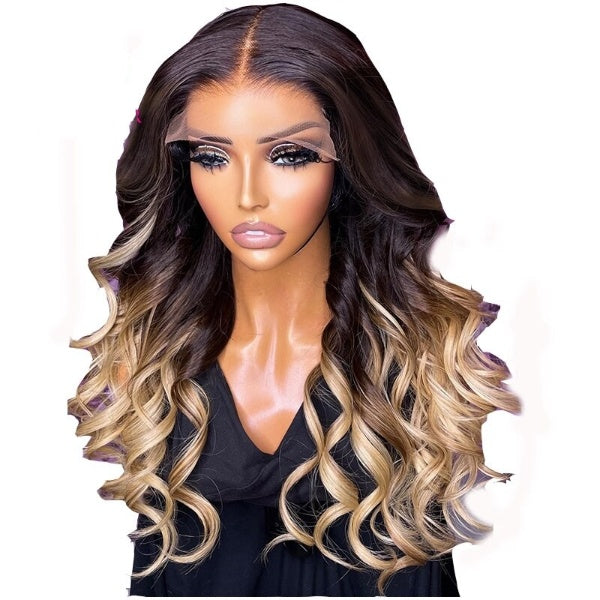 Ombre highlight Honey Blonde Color 30 Inch Body Wave 13x4 Synthetic Lace Front Glueless