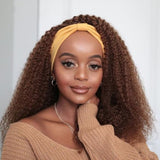 Honey Blonde Colored Afro Kinky Curly Silk Headband Wig Human Hair Brazilian Curly Wigs