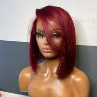 Short Pixie Cut Straight Bob Prepluck With Baby Hair 4X4 Lace Front Closure Human Hair Wigs  99J Burgundy Red Color