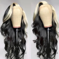 Skunk Stripe Human Hair Wig 1B/613 Colored Human Hair Wigs Body Wave Blonde Lace Front Wig Transparent Lace Wigs