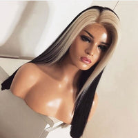 Honey Blonde Colored Highlight 30 Inch Body Wave Synthetic 13×4 Lace Front Wig Long Straight