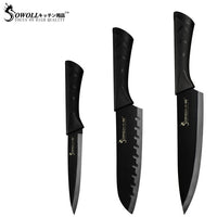 Sowoll Stainless Steel Kitchen Knives 6 Piece Set Sharp Black Blade ABS+TPR Handle Knife Meat Fish Fruit Cooking Accessories - Divine Diva Beauty