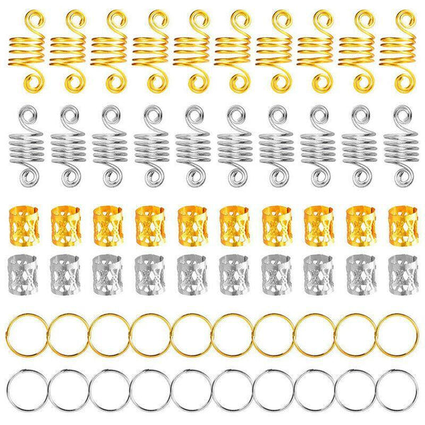 60pcs Metal African Hair Rings Beads Cuffs Tubes Charms Dreadlock Dread Hair Braids Jewelry Decoration Accessories Gold - Divine Diva Beauty