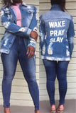 Frayed Ripped Long Denim Jacket outerwear plus size avail - Divine Diva Beauty