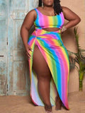 Sleeveless Hollow Out Bodysuit Mid Calf Skirt 2 Piece Sets plus size avail - Divine Diva Beauty