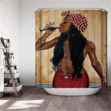 African American Women with Crown Black Art Polyester Fabric Shower Curtain Set - Divine Diva Beauty