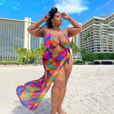 Bikini Set Lace Up Bra Panty Chiffon Cover-ups Three Piece Swiming Bathing Suits Plus Size svail - Divine Diva Beauty