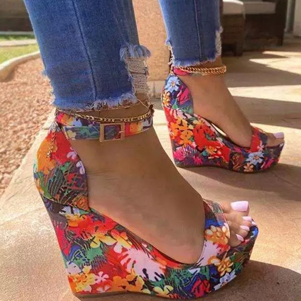 Floral Platform Sandals Summer Wedge shoes 11+ - Divine Diva Beauty