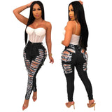 Hole Hollow Out Jeans Ripped Flare High Waist Lady Pant - Divine Diva Beauty