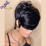 Short Bob Wavy Wig With Bangs Full Machine No Lace Wigs Brazilian Remy Straight Human Hair Pixie Cut Wig - Divine Diva Beauty