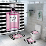 4 Pieces Black White Stripes Shower Curtains Sets With Carpet Toilet Mat 3D Print Perfume Bathroom Shower Curtain Bathroom Decor - Divine Diva Beauty