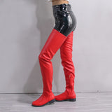 Thigh High Boots Pu Leather Low Heel Waterproof Boot Shoes 11+ - Divine Diva Beauty