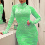 Bodycon Dress Pleated Long Sleeve Dresses plus size avail - Divine Diva Beauty