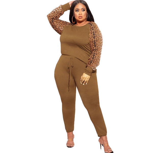 Plus Size avail Sets 2 Two Piece Outfits Leopard Long Sleeve Top  Pants Suits - Divine Diva Beauty