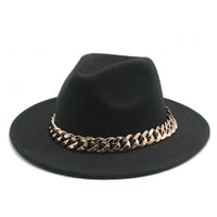 Fedora Hat Wide Brim Thick Gold Chain Band Felted Hat outerwear - Divine Diva Beauty