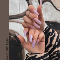 Purple Pink Ombre Rhinestone Fake Nails Coffin Ballerina Ladies Fingernails Natural Long French Gradient Press On False Nails - Divine Diva Beauty