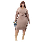 Two Piece Set Plus Size avail Tassels Long Sleeve Crop Top and Bodycon Midi Skirt - Divine Diva Beauty