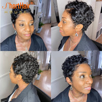 New Pixie Cut Short Curly Human Hair Wig  With Baby Hair Side Part Bob Wig Lace Deep Part Wig Brazilian Remy Hair - Divine Diva Beauty