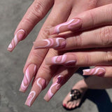 Purple Pink Ombre Rhinestone Fake Nails Coffin Ballerina Ladies Fingernails Natural Long French Gradient Press On False Nails - Divine Diva Beauty