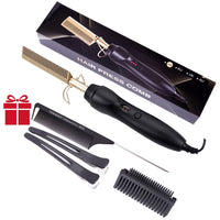 Black Hot Comb Hair Straightener Flat Iron Electric Hot Heating Comb Wet And Dry Hair Curler Straight Styler Curling Iron - Divine Diva Beauty