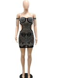 Black Iridescent Rhinestone Accent Cut-Out Night Dress - Divine Diva Beauty