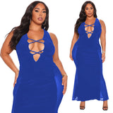 V Neck Hollow Out Vintage Long Dress Party High Waist Plus Size avail