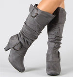 knee high boots women Autumn winter plush warm square heels casual fur boot