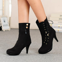 Women Ankle Boots Zip Lace Up Pointe Toe High Heel Chelsea Pumps