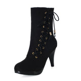 Women Ankle Boots Zip Lace Up Pointe Toe High Heel Chelsea Pumps